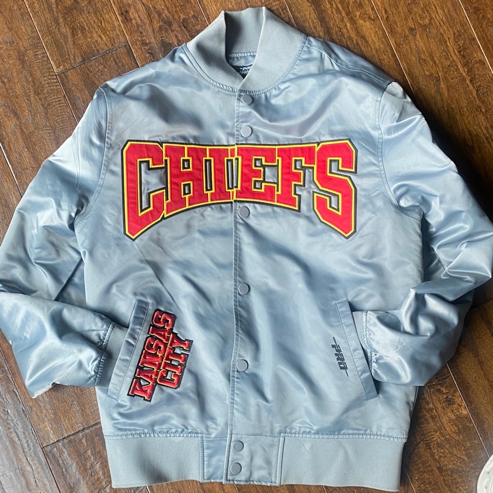 Gray Satin Bomber Jacket with Red CHIEFS Applique